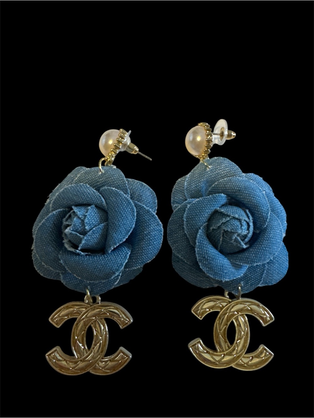 Denim Camellia Drop Earrings